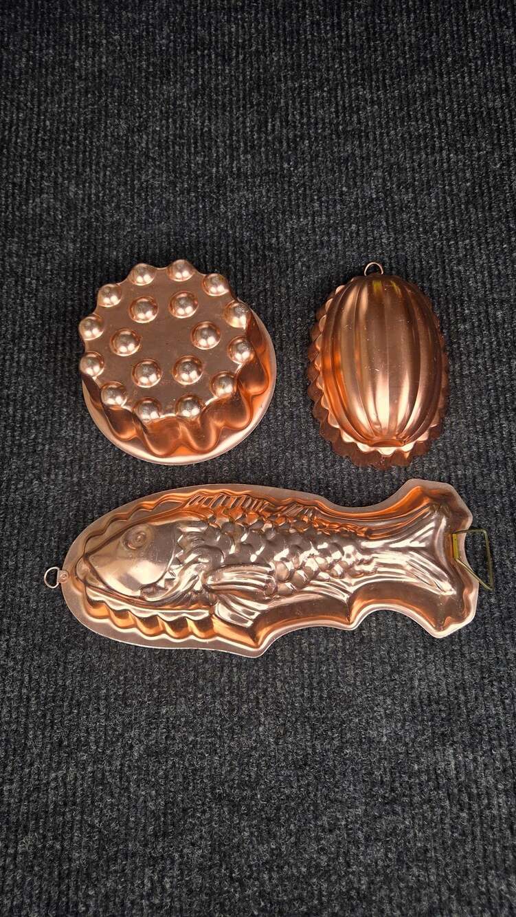 Vintage Copper Mold Set Fish Jello Cake Baking Pan Wall Hanging